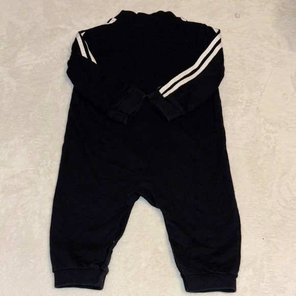 adidas Black Baby Zipper One-Piece with White Stripes - Picture 7 of 9